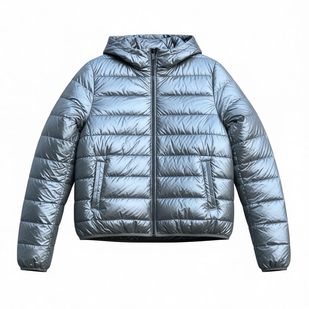 STYLUS Silver Metallic Quilted Puffer Jacket – Size Medium – Lightweight – NWOT